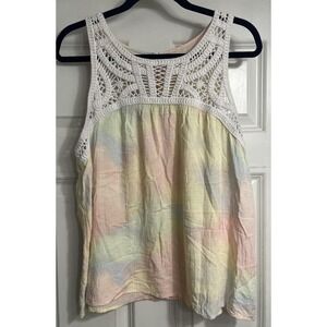 Maurice's Rainbow Pink Lace  Tank Top XL‎ Softcore Watercolor Lightweight